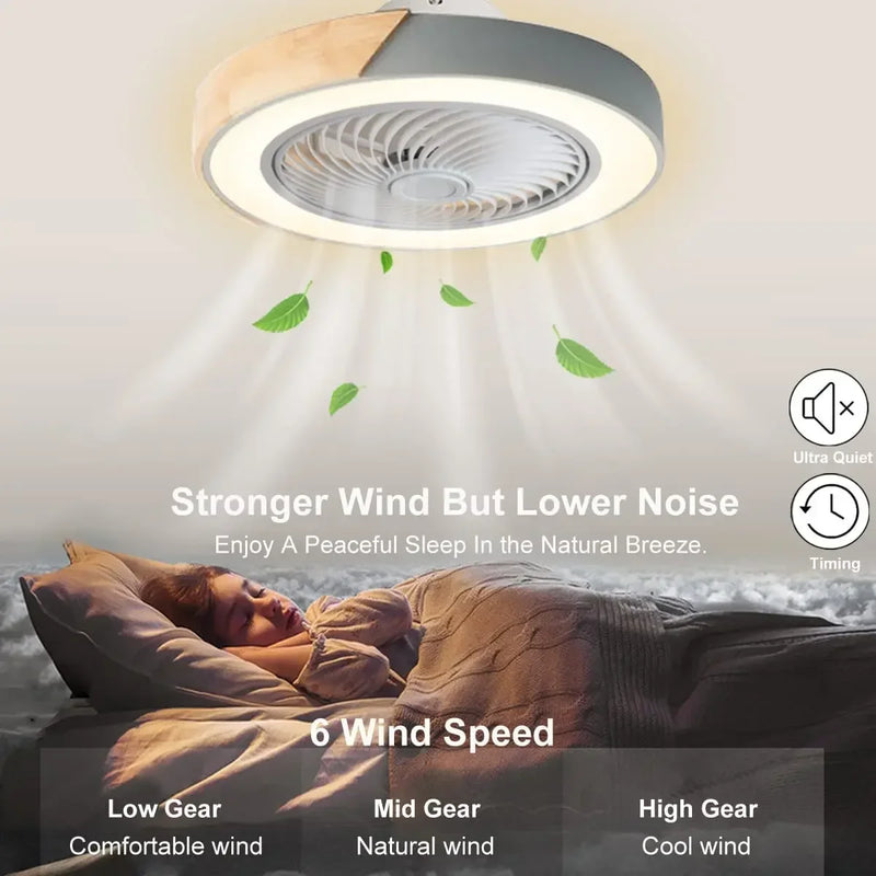 plafonnier led en bois avec ventilateur et télécommande design moderne