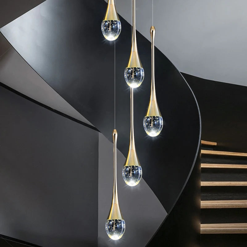 2024 Teardrop LED chandelier staircase luxury corridor long spiral crystal lamp modern home decorative chandelier fixtures