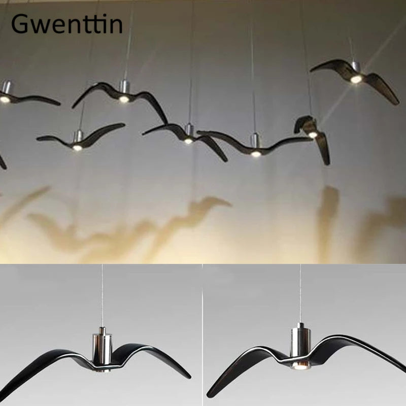 lustre suspendu moderne en forme de mouette design lumineux