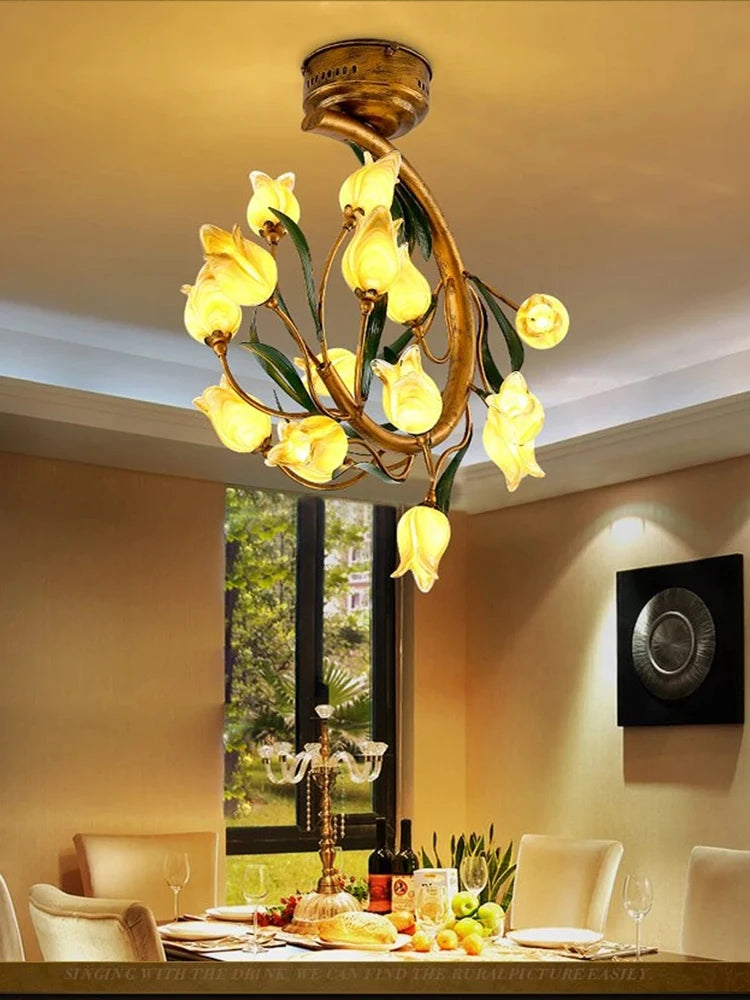 plafonnier LED tulipe en verre style nordique décoratif