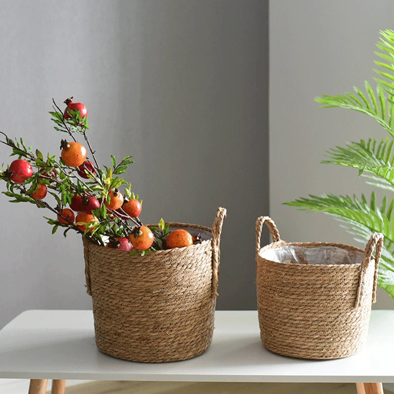 panier de rangement en jonc de mer fait main pour plantes et fleurs