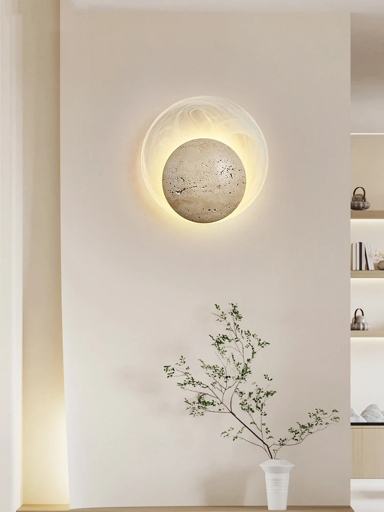 Bedroom Bedside Led Wall Lamp Sconce Light with Cave Stone and Glass