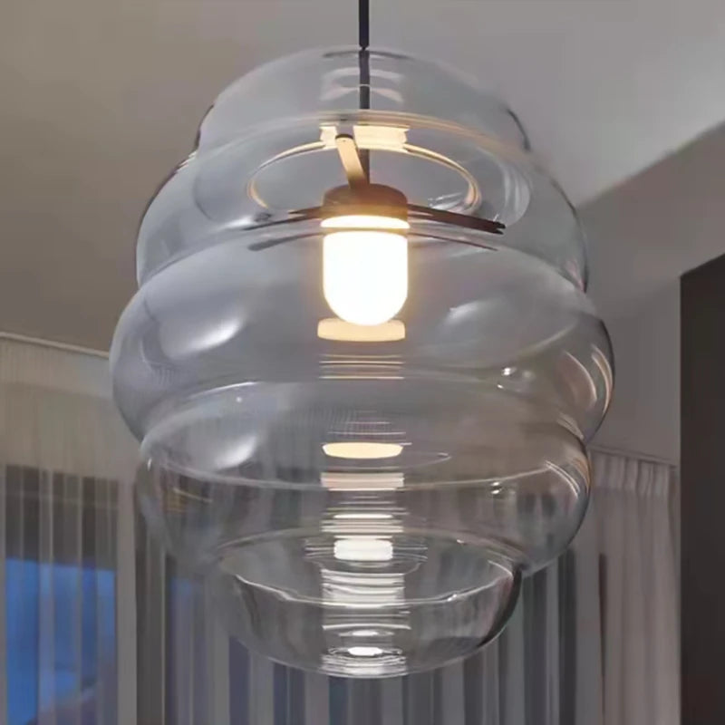 lampe suspendue en verre transparent réglable pour restaurant ou bar