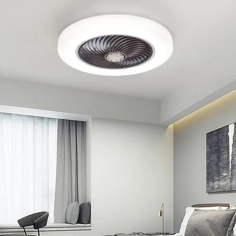 ventilateur de plafond avec télécommande dimmable et lumière LED minimaliste