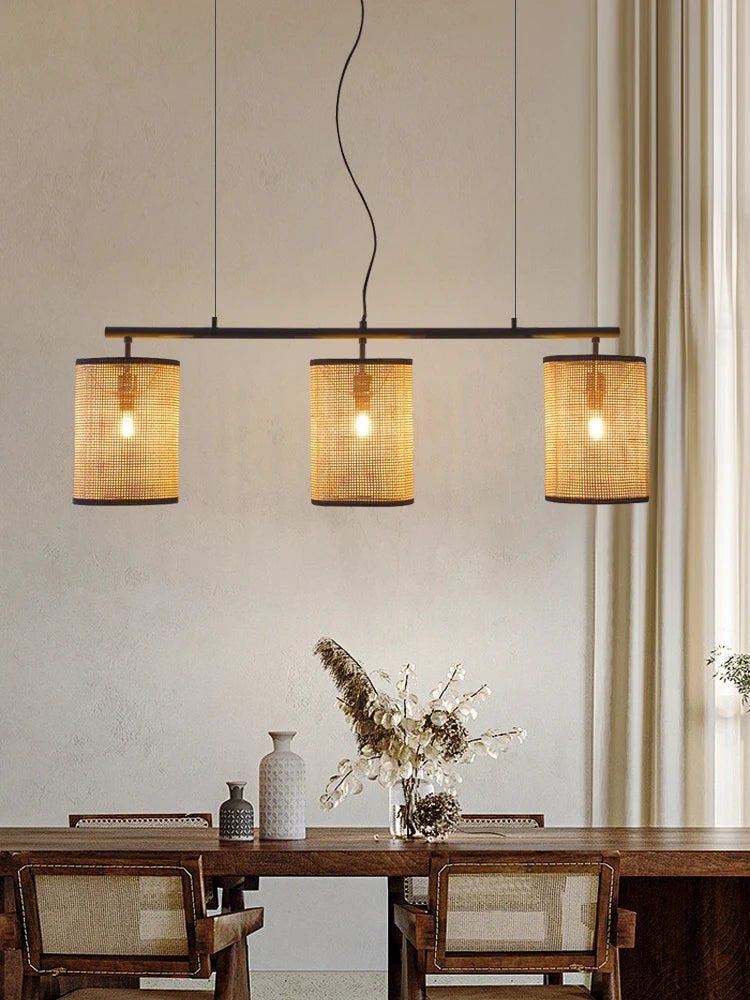 lustre rétro en rotin style rural pour éclairage créatif