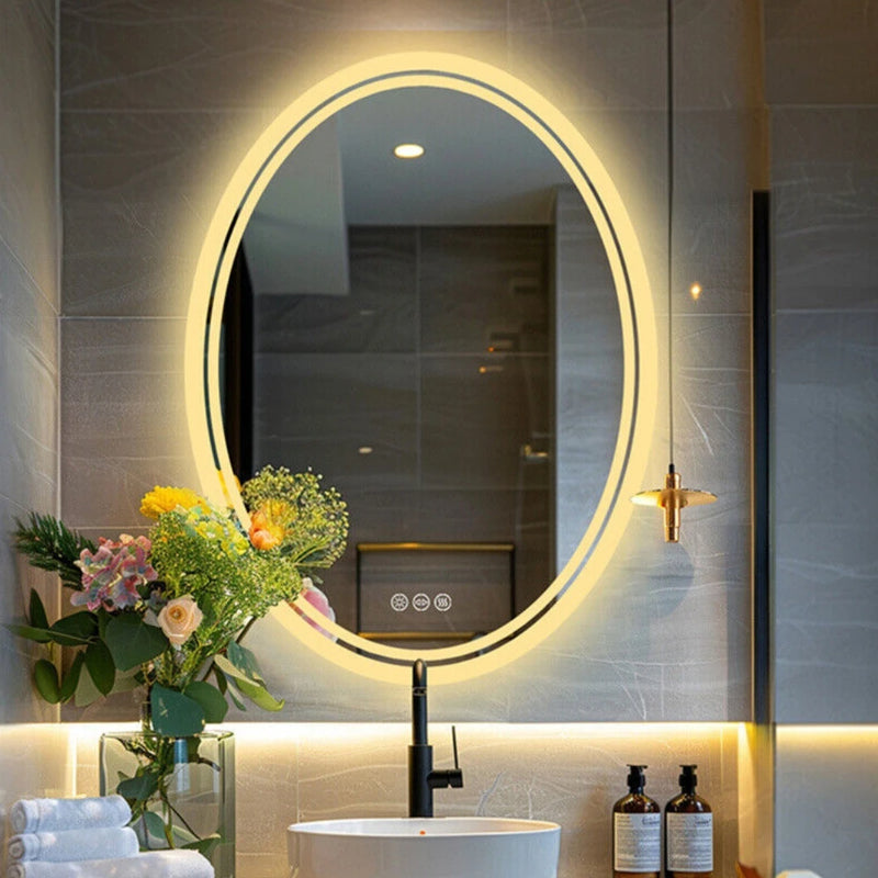 miroir oval lumineux avec fonction antibuée et éclairage ajustable