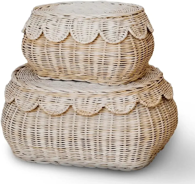 panier rond en rotin naturel tissé à la main avec couvercle