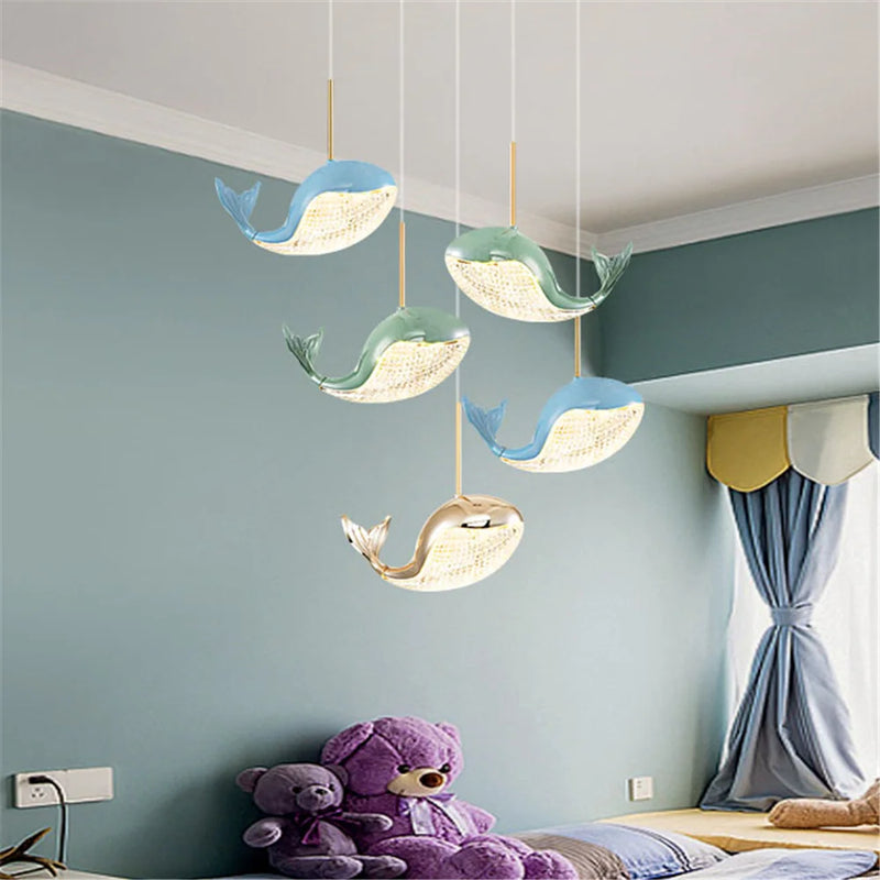 suspension led acrylique dauphin d'or pour enfants