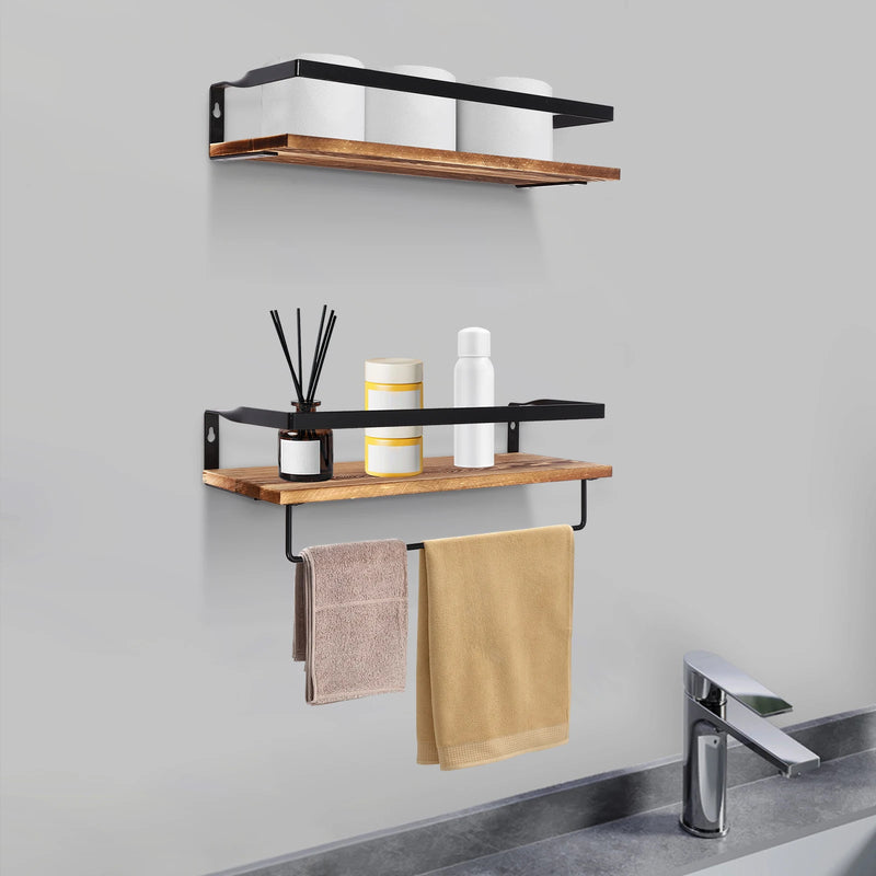 etagère murale en bois avec barre porte-serviettes pour rangement pratique