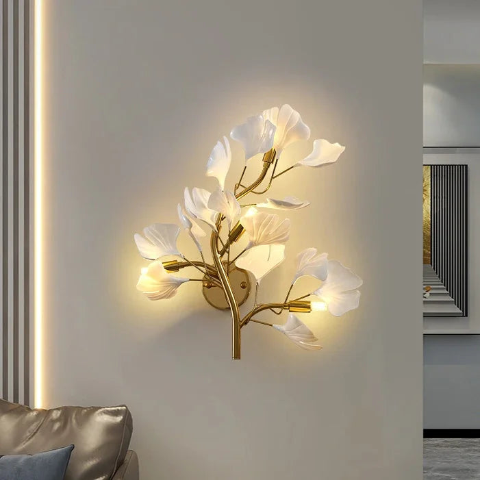 applique murale créative luxe feuille de ginkgo luminaire décoratif intérieur