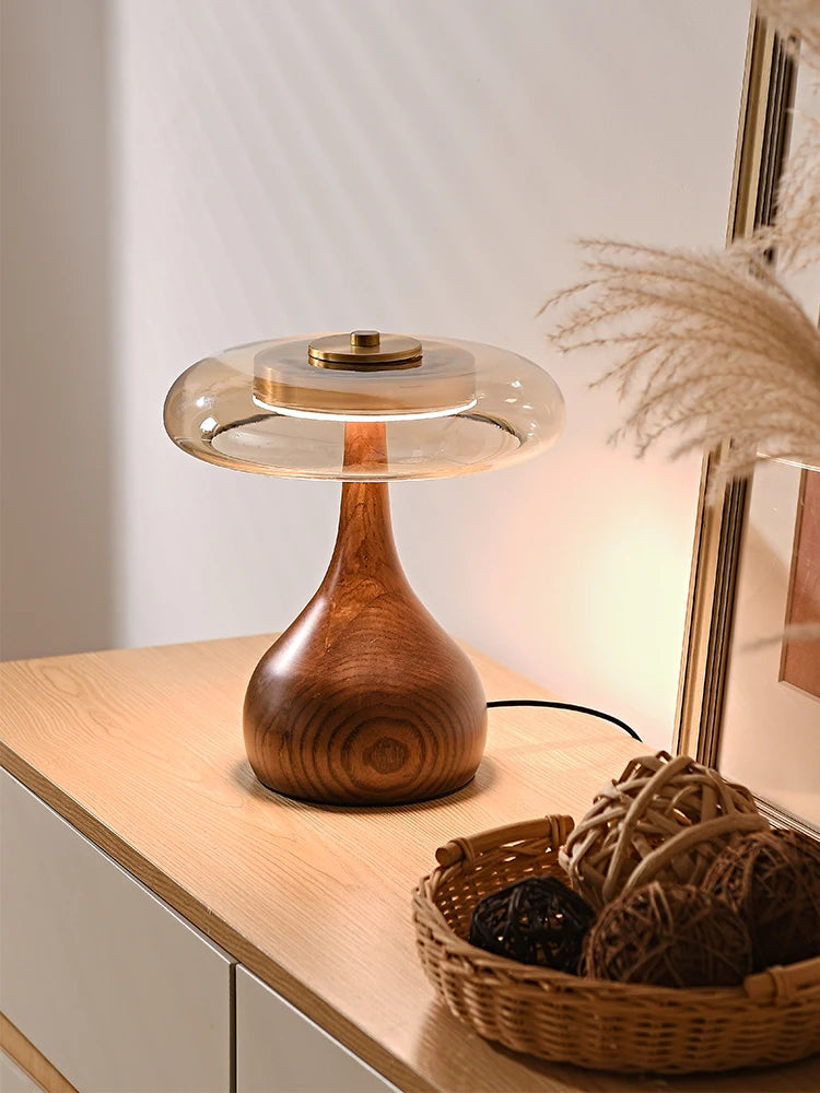 lampe de bureau rétro en bois et verre pour intérieur élégant