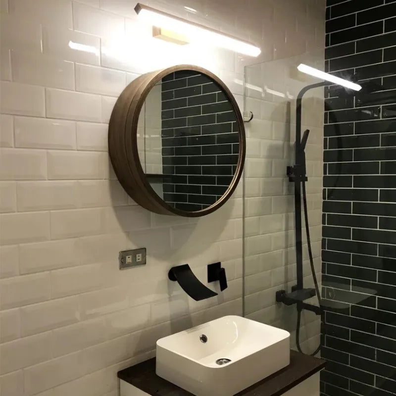 miroir rond lumineux avec cadre en bois tactile