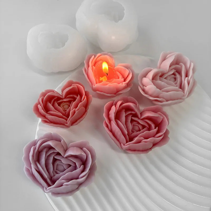 moule à fleurs d'amour en silicone pour bougies et savon DIY