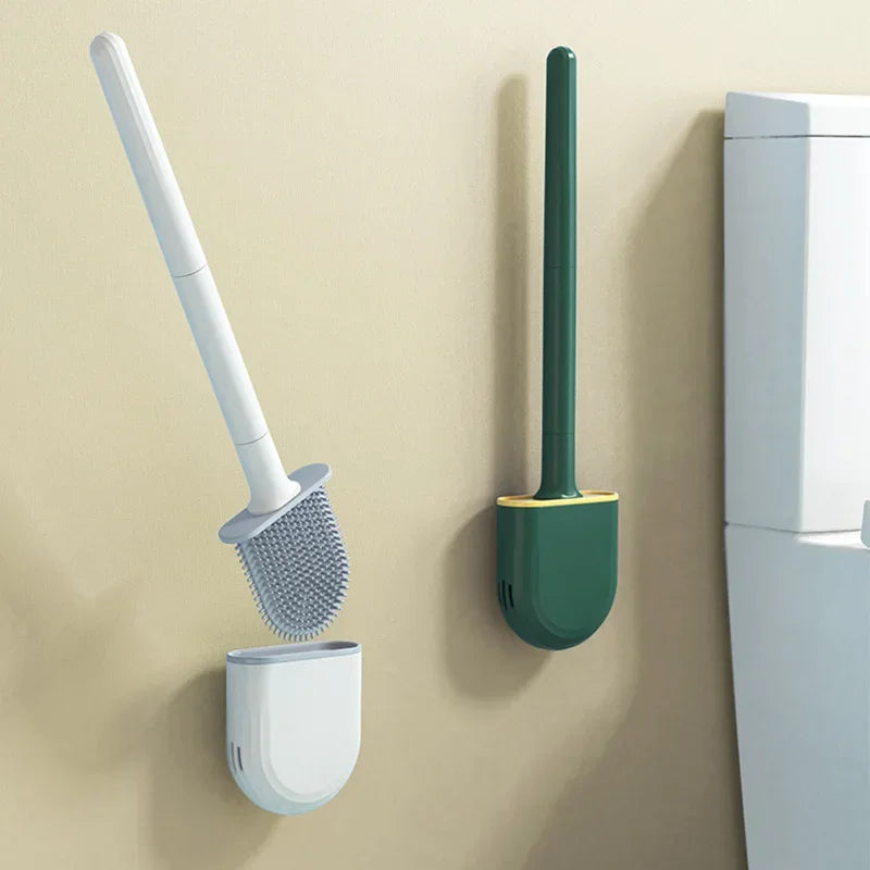 brosse de toilette en silicone avec support et poils souples