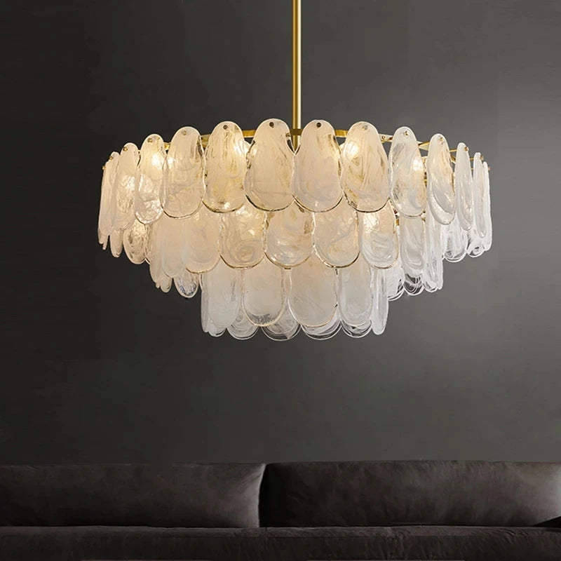 lustre moderne en verre givré doré design suspendu décoratif