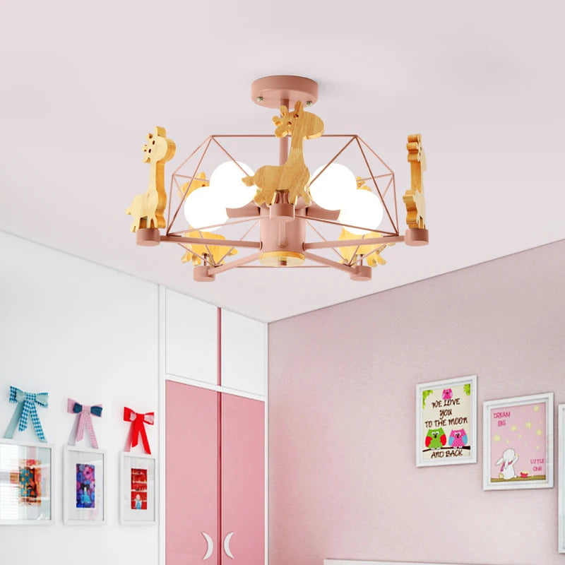 lustre en bois nordique lampe animal pour chambre enfant