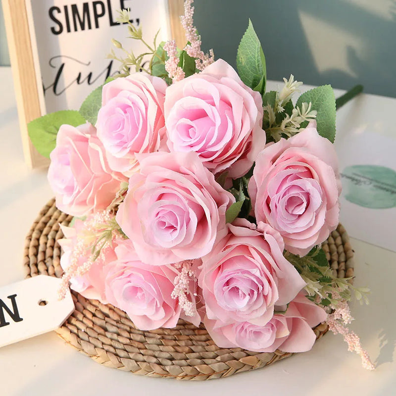 bouquet de roses artificielles en soie pour décoration et mariage