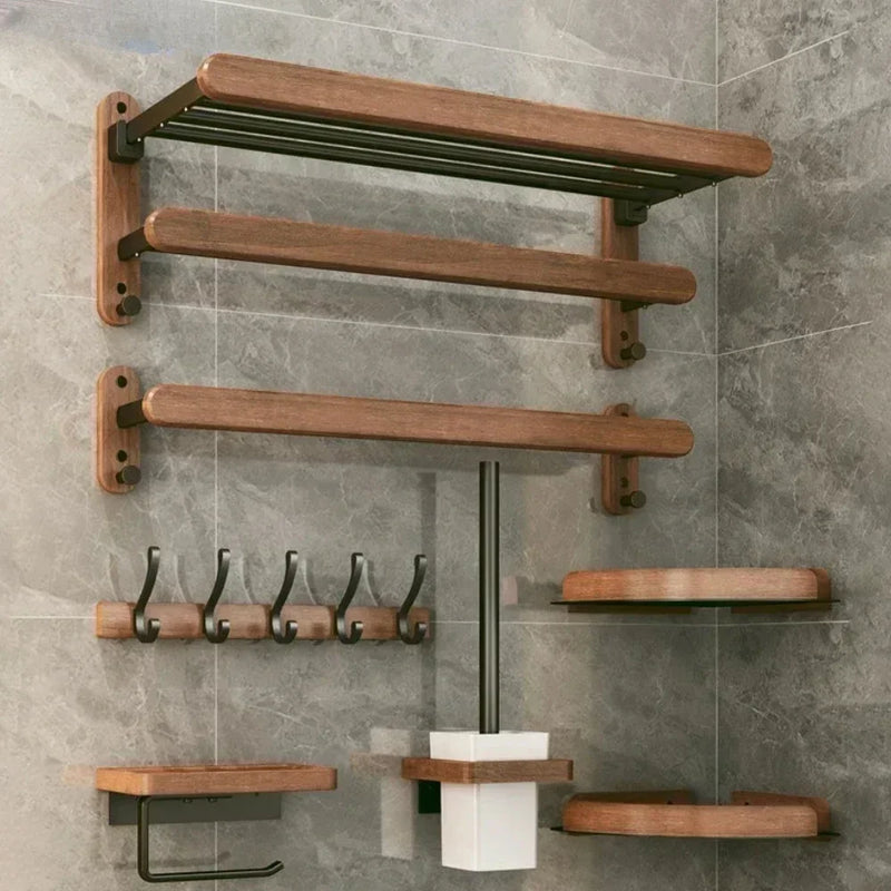 porte-serviettes en bois et aluminium organisateur mural pour accessoires de douche