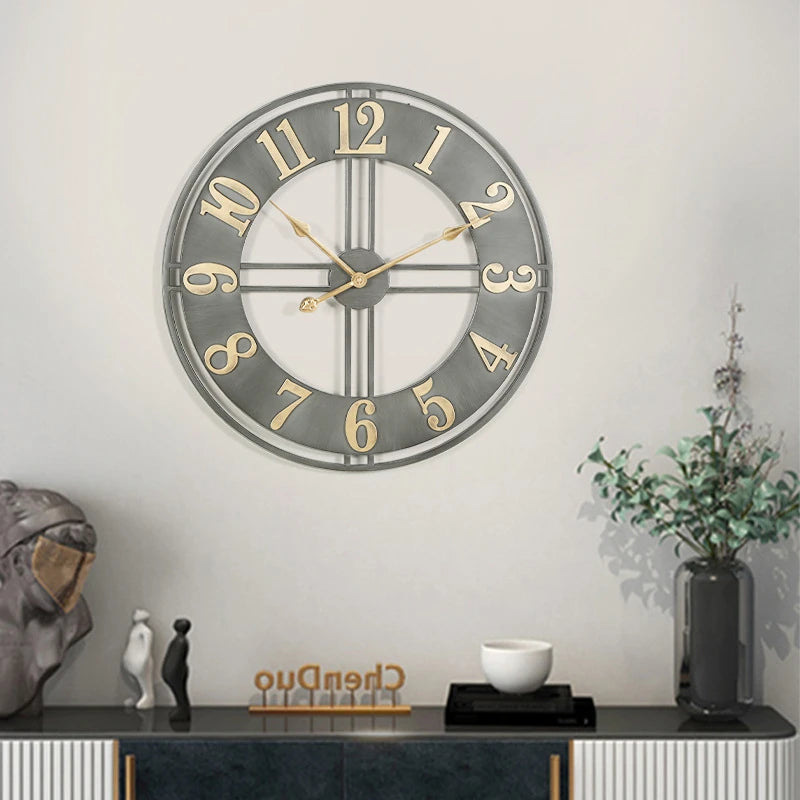 horloge murale moderne 3D rétro avec chiffres romains en métal silencieuse