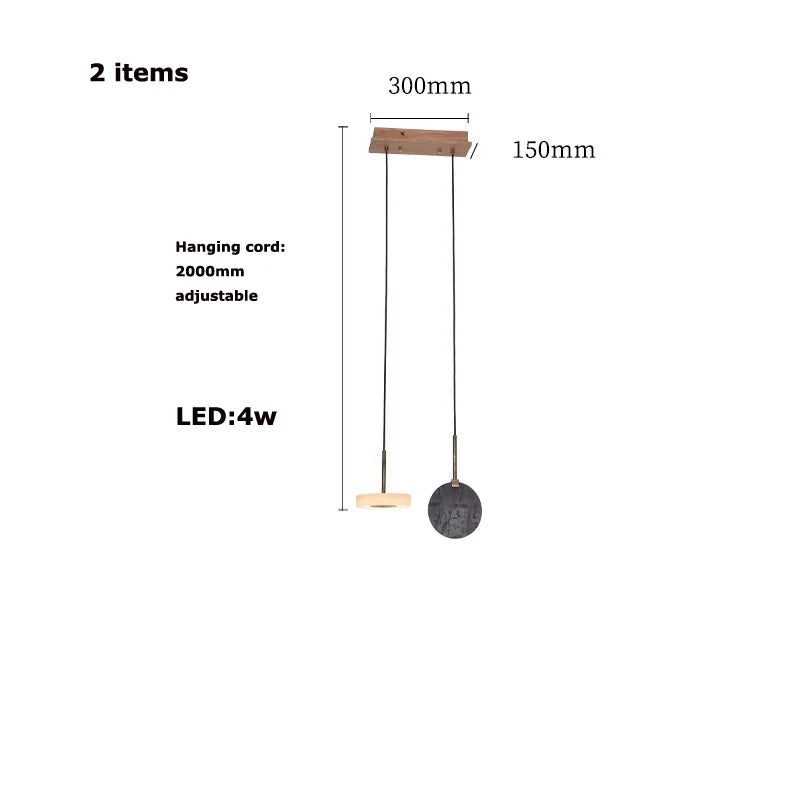 lustre suspendu en bois naturel ou marbre doré avec éclairage led