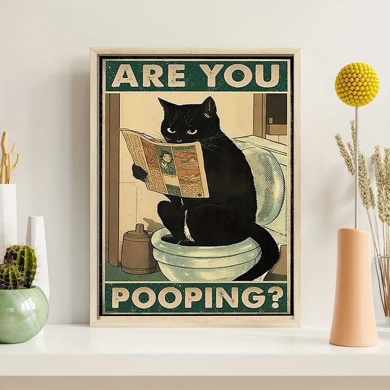 citation humoristique chat noir lisant journal dans les toilettes décor amusant