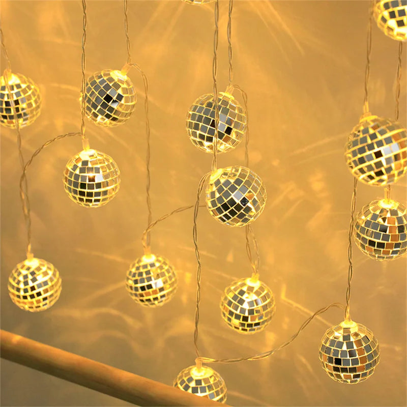 guirlande lumineuse 20 leds miroir boule disco décoratif à piles