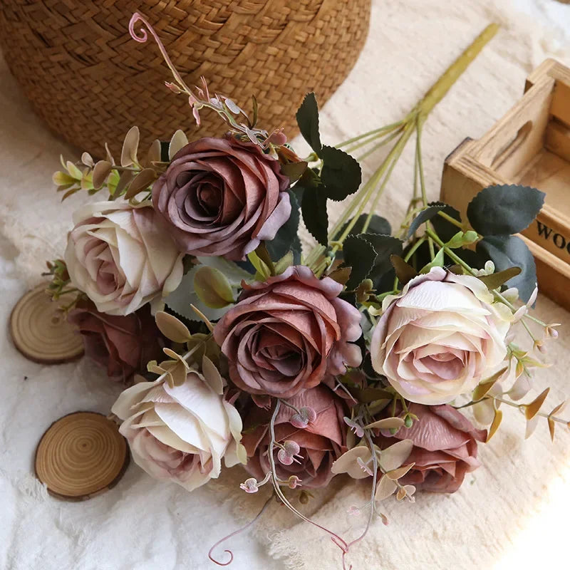 bouquet de roses artificielles en soie pour décoration intérieure