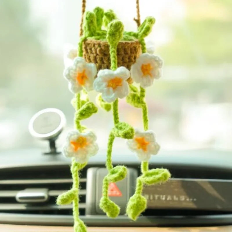 crochet suspendu créatif pour décoration de voiture plante en pot