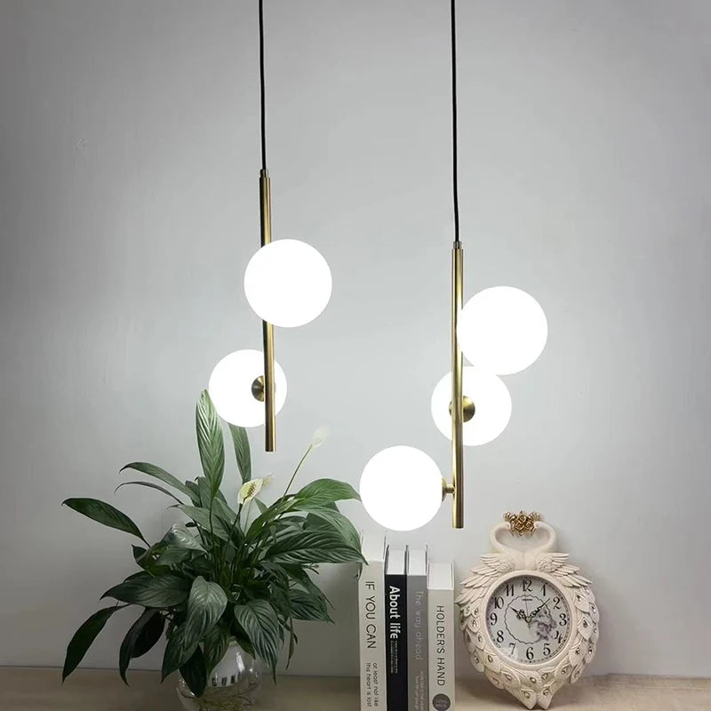 Boule de verre nordique suspension LED lumières en laiton noir chambre suspension lampe moderne salon salle à manger décor luminaires