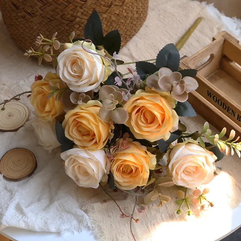 bouquet de roses artificielles en soie pour décoration intérieure