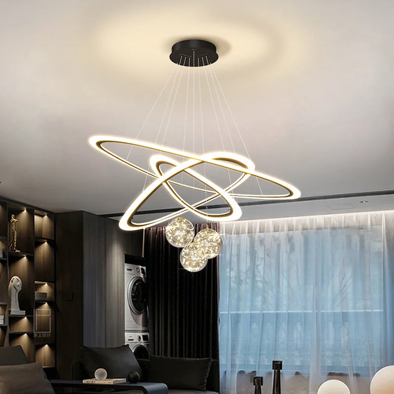 suspension moderne led anneaux design pour intérieur