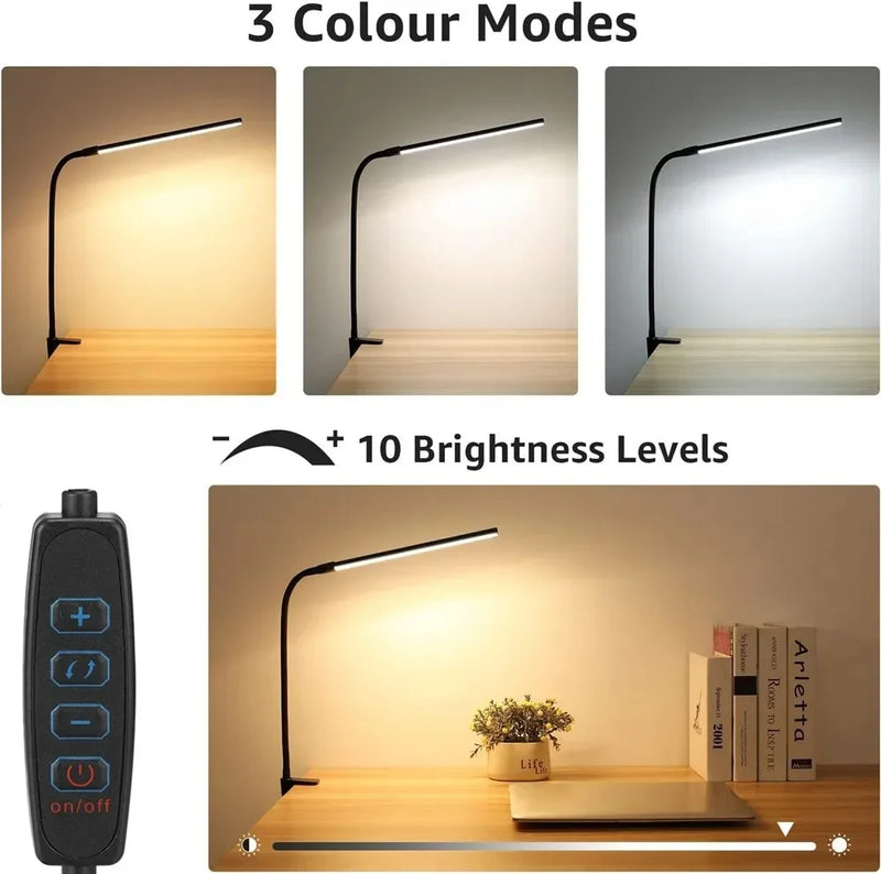 lampe de bureau led pliable à clip protection des yeux 3 modes 10 intensités