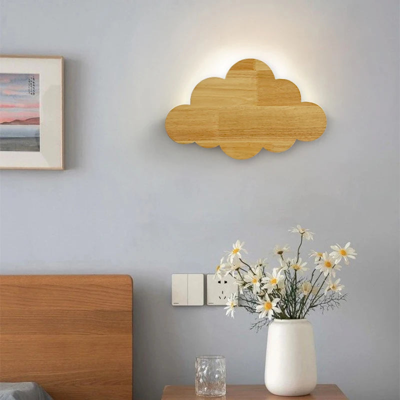 applique murale nuage en chêne naturel pour décoration enfant