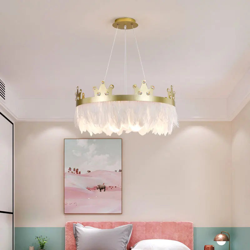 lustre nordique simple luxe avec suspension cristal plume