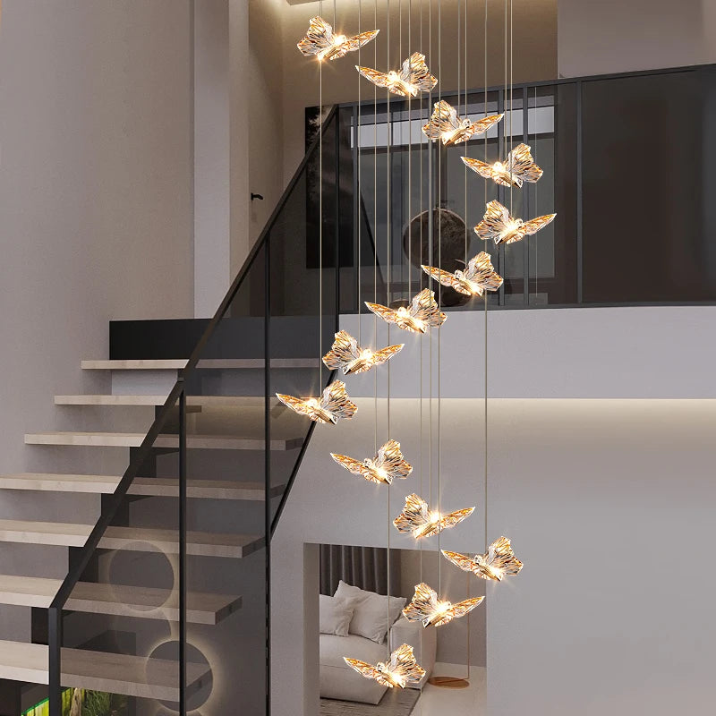 lustre long nordique postmoderne papillon acrylique luxe villa