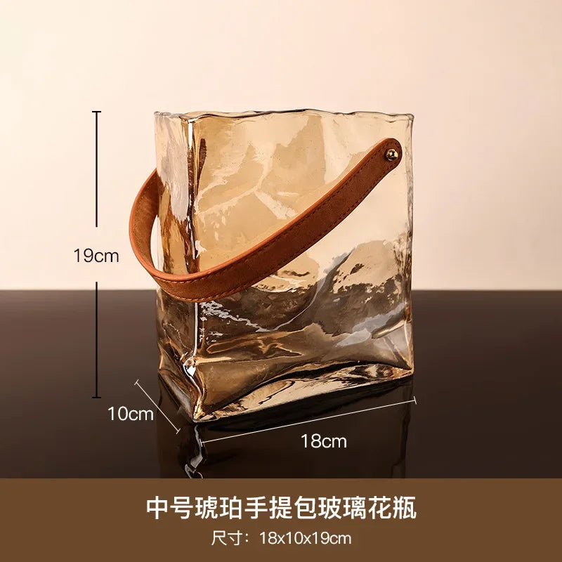 vase en verre style sac à main pour décoration intérieure hydroponique