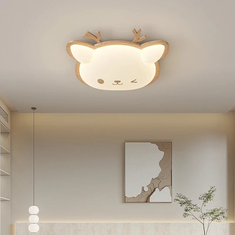 plafonnier nordique led en bois massif avec motifs de cerf et élan