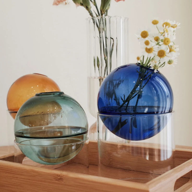 mini vase rond en verre pour décoration hydroponique écologique