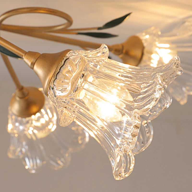 luminaires de plafond style pastoral romantique français en laiton fer et verre