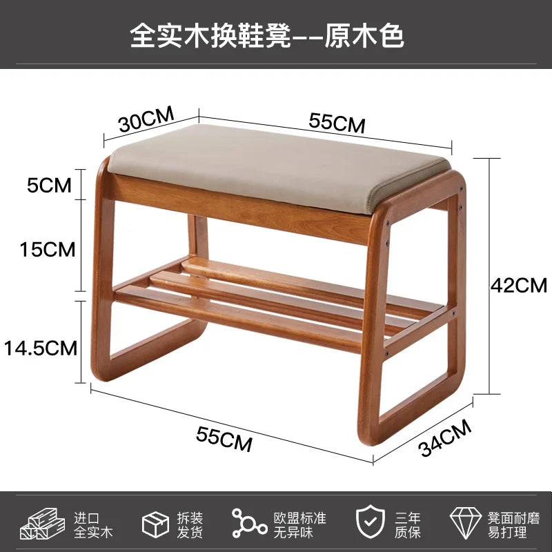 banc à chaussures en bois massif pour rangement pratique