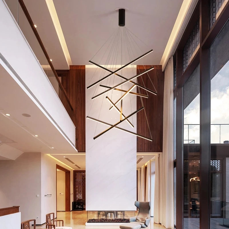 lustre moderne minimaliste duplex led longue suspension