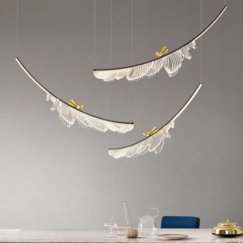 lustre design artistique en plumes et fil métallique ajustable