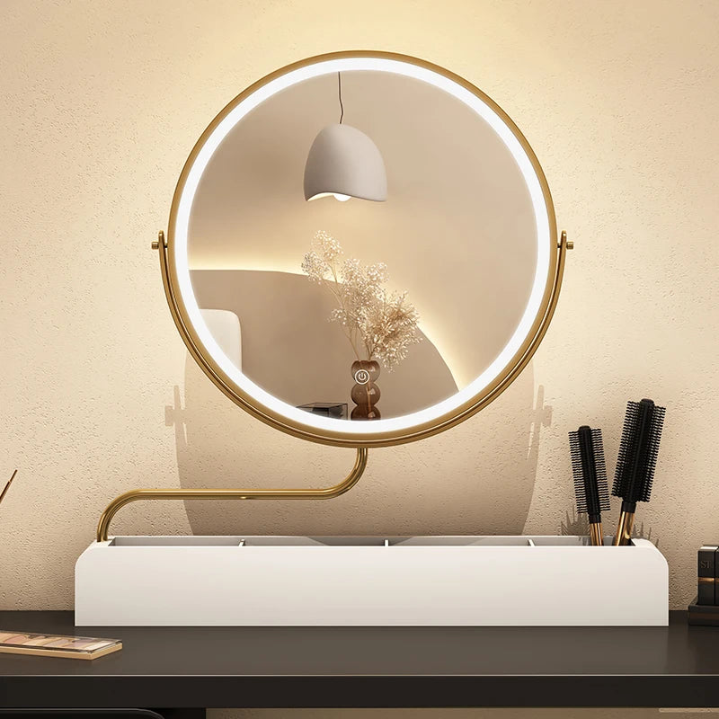 miroir décoratif à led rétro en bois pour maquillage