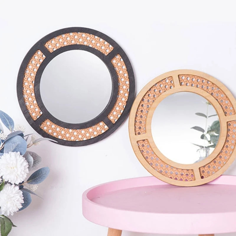 miroir rond en rotin bohème pour décoration intérieure