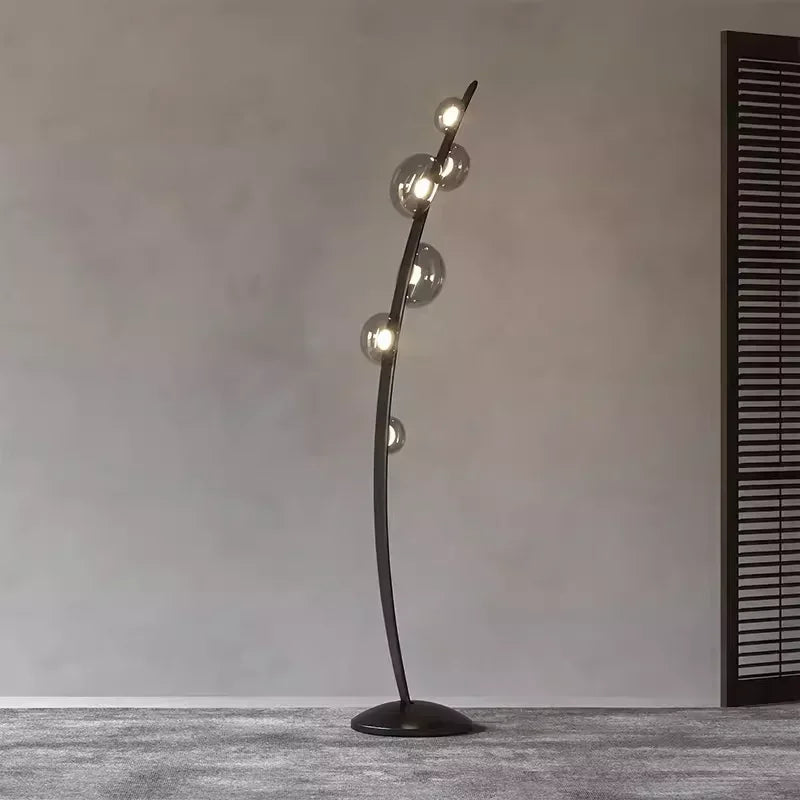 lampadaire design en cuir italien avec boule en verre