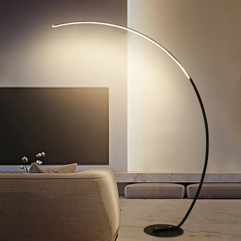 Modern Simple Ledc Shaped Aluminum Floor Lamp, Living Room Next To Sofa, Bedroom, Study, Leisure Fishing Black Floor Lamp