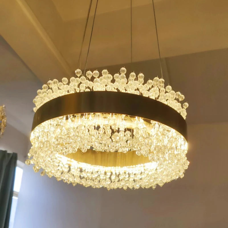 lustre moderne en cristal avec métal doré réglable