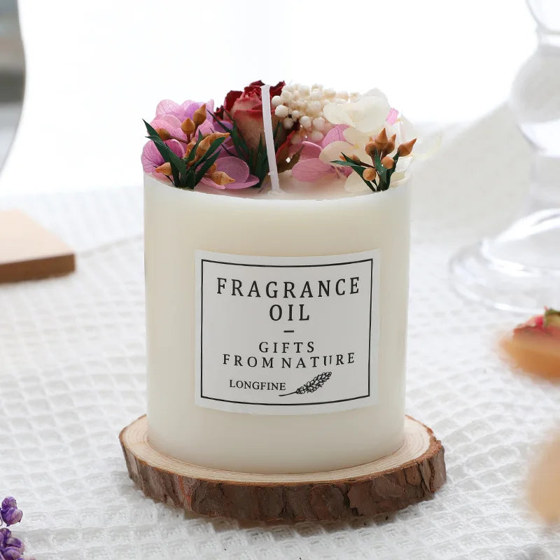 bougie parfumée fleurs séchées en cire de soja décorative et romantique