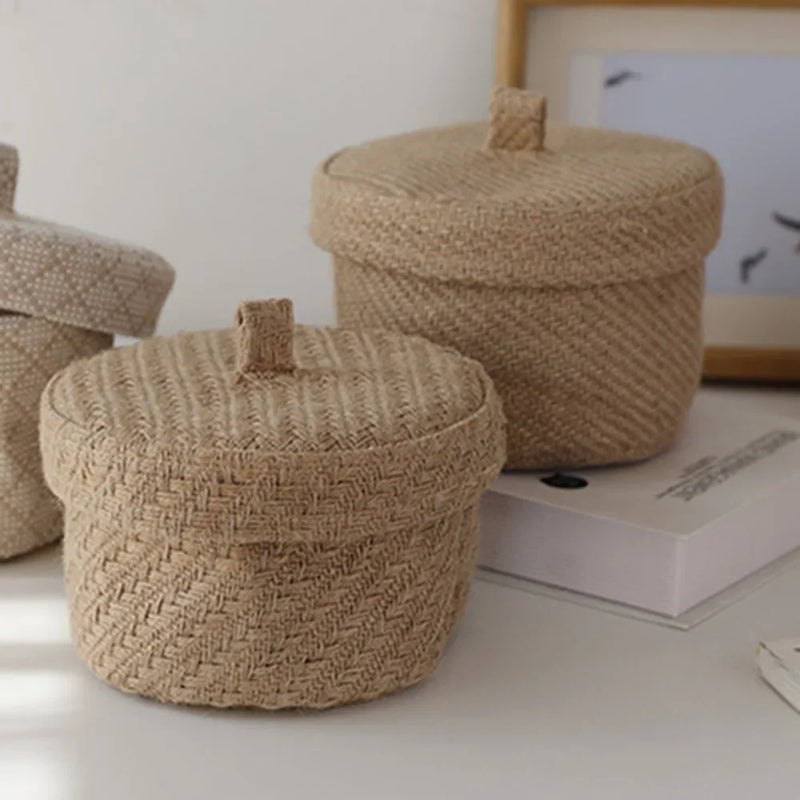 boîte de rangement en jute pour collations et objets divers