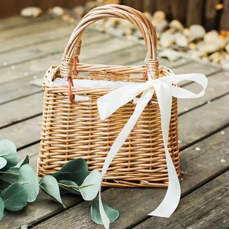 panier à fleurs en osier tissé à la main pour décoration rustique